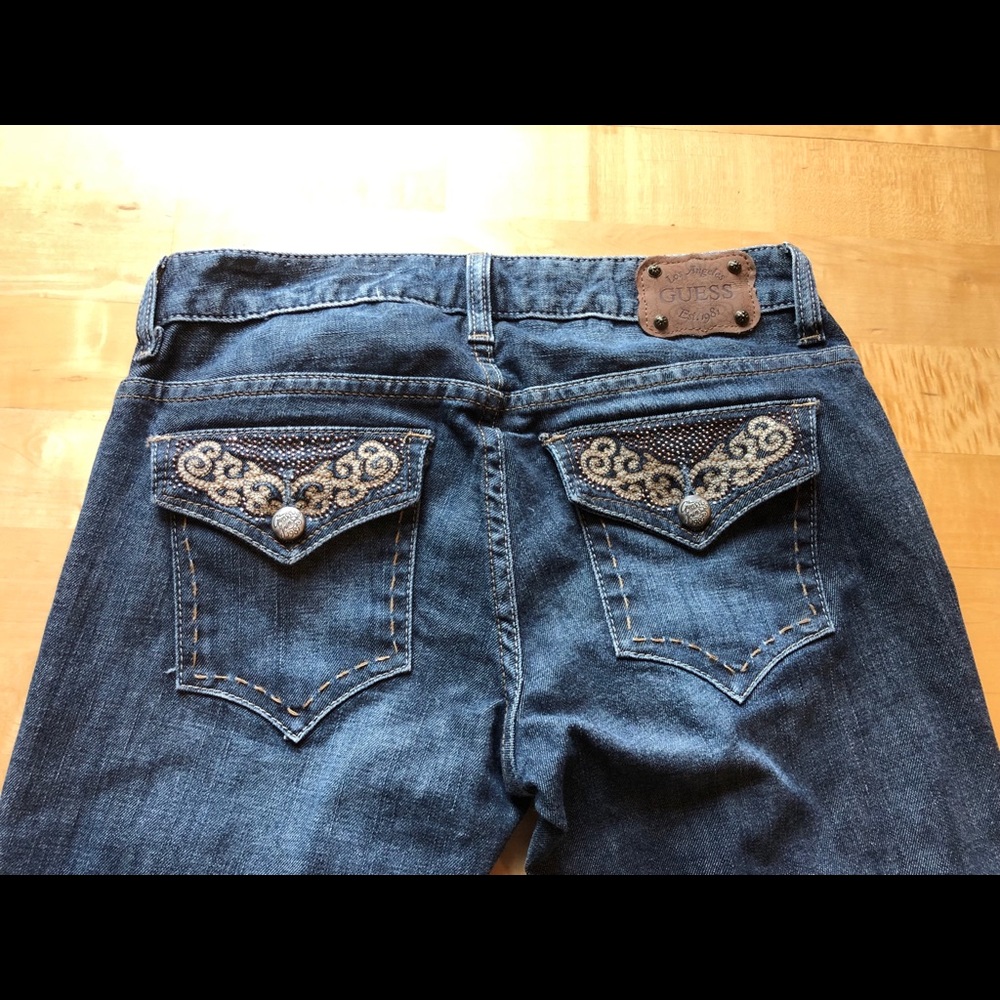 Guess stretch 27 starlet straight leg jeans bling